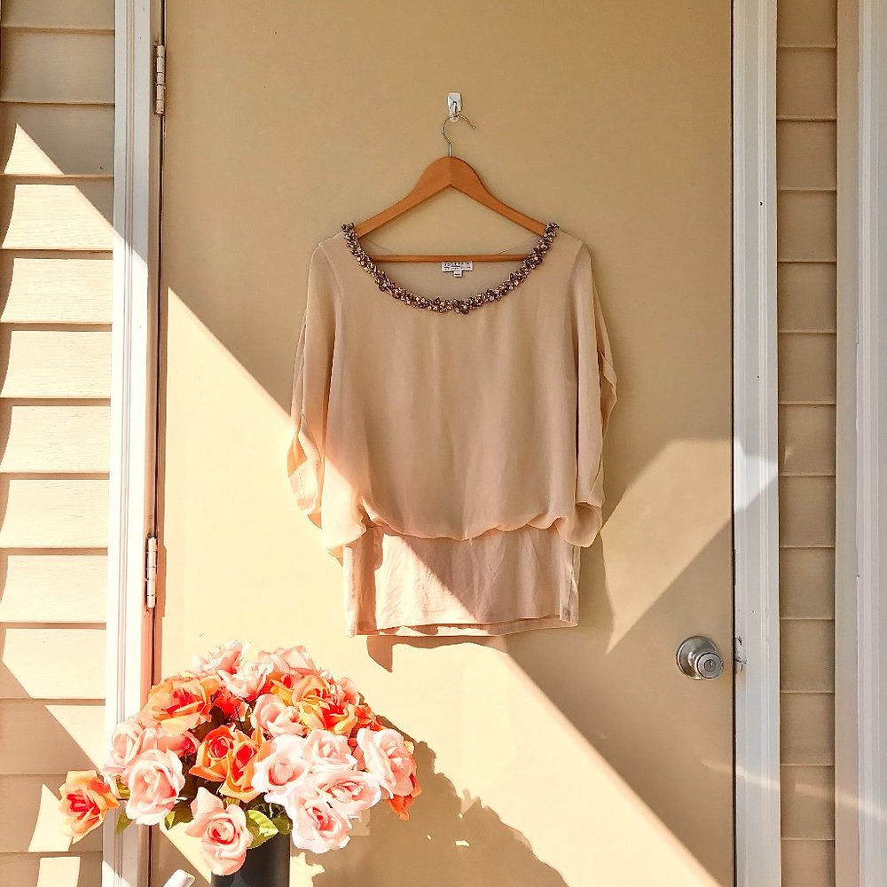 -JOSEPH A. Beige Sequenced Lightweight blouse